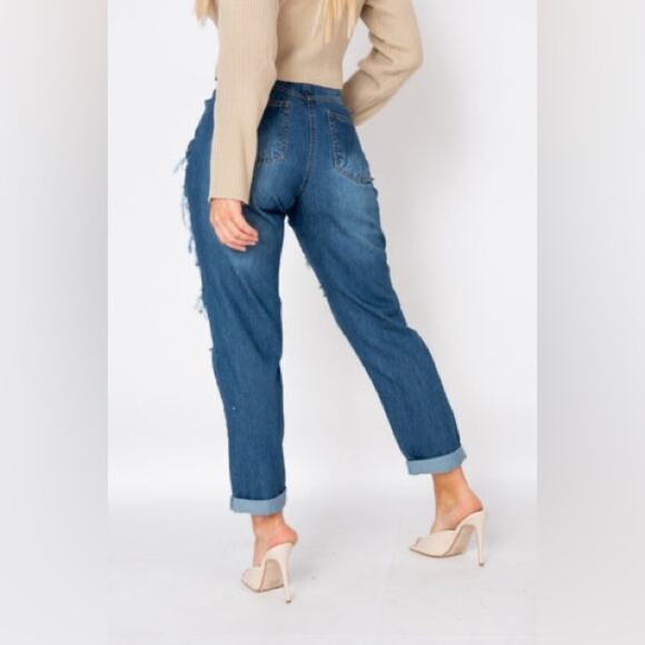 NWT Parisian ASOS Jeans Womens 4 Medium Wash Distressed Boyfriend Rigid Y2K - Picture 3 of 6